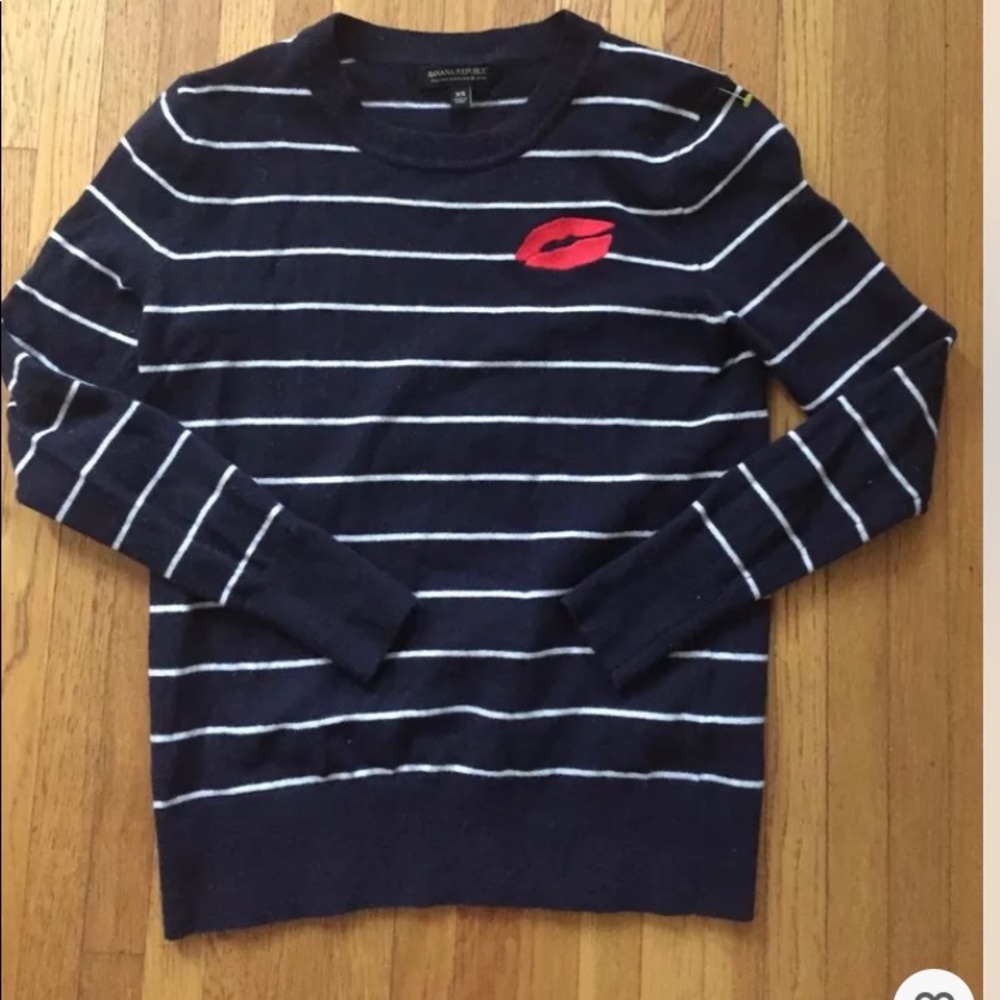 Banana Republic Womens Blue Striped Wool Blend Sweater Size XS